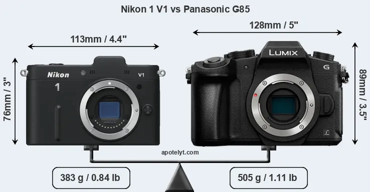 Size Nikon 1 V1 vs Panasonic G85