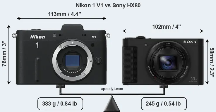 Size Nikon 1 V1 vs Sony HX80