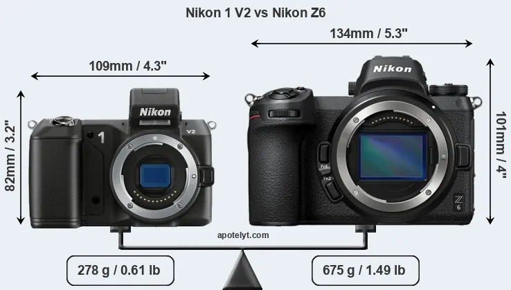 Size Nikon 1 V2 vs Nikon Z6
