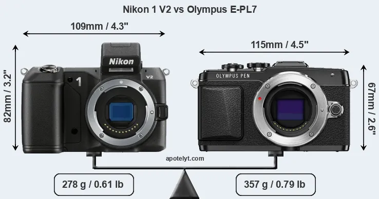 Size Nikon 1 V2 vs Olympus E-PL7