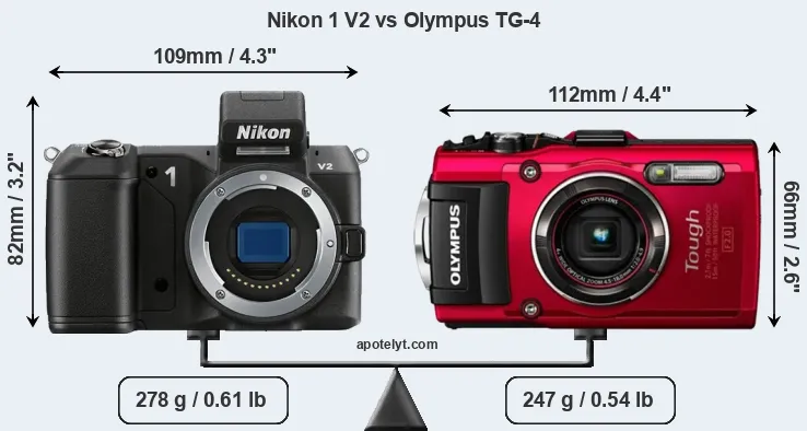 Size Nikon 1 V2 vs Olympus TG-4