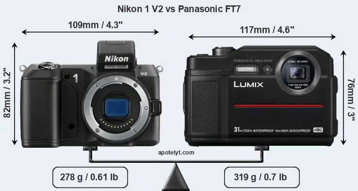 Size Nikon 1 V2 vs Panasonic FT7