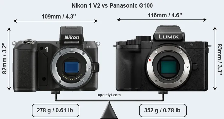 Size Nikon 1 V2 vs Panasonic G100
