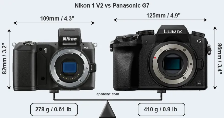 Size Nikon 1 V2 vs Panasonic G7