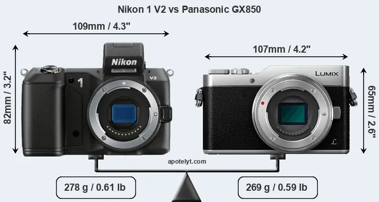 Size Nikon 1 V2 vs Panasonic GX850