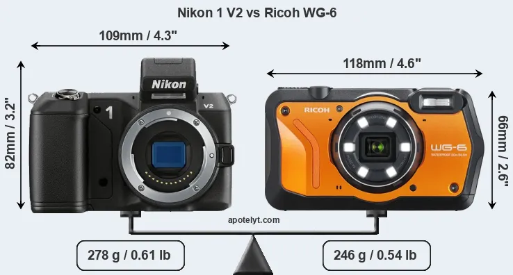 Size Nikon 1 V2 vs Ricoh WG-6