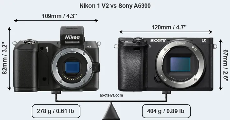 Size Nikon 1 V2 vs Sony A6300