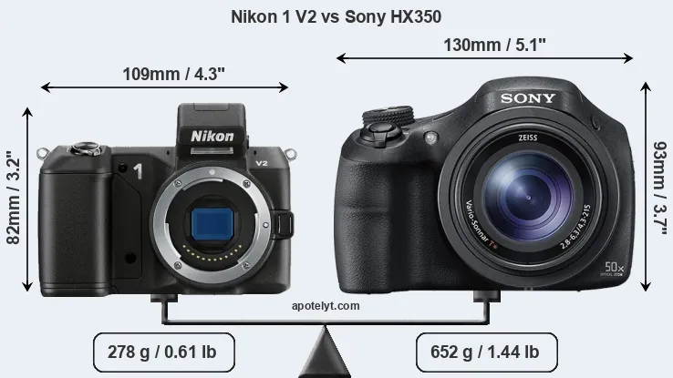 Size Nikon 1 V2 vs Sony HX350
