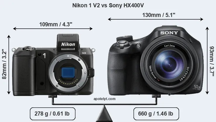 Size Nikon 1 V2 vs Sony HX400V