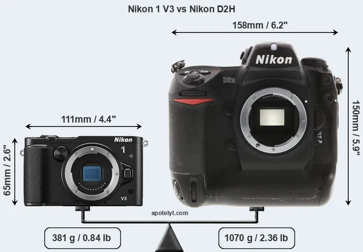 Size Nikon 1 V3 vs Nikon D2H