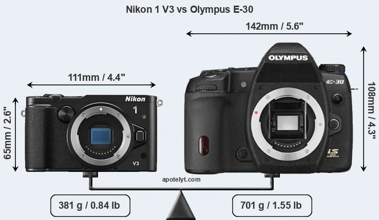 Size Nikon 1 V3 vs Olympus E-30