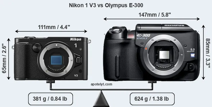 Size Nikon 1 V3 vs Olympus E-300