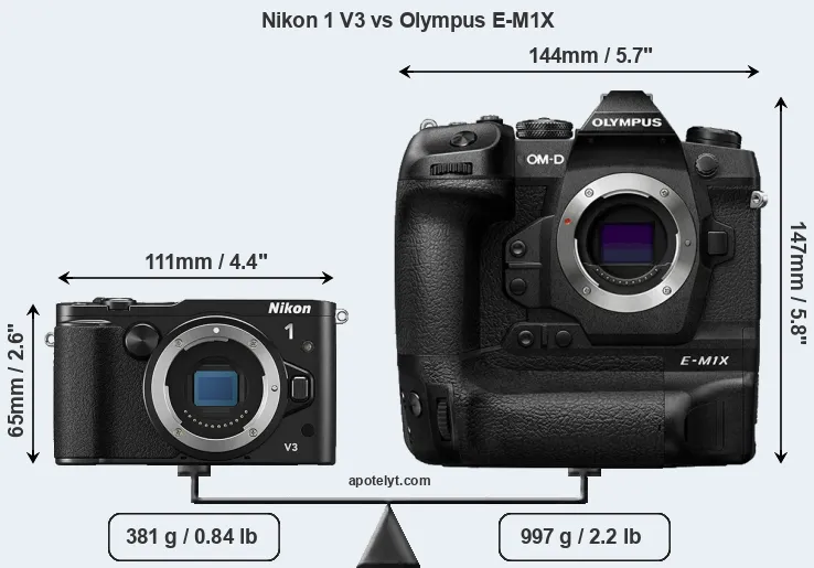Size Nikon 1 V3 vs Olympus E-M1X