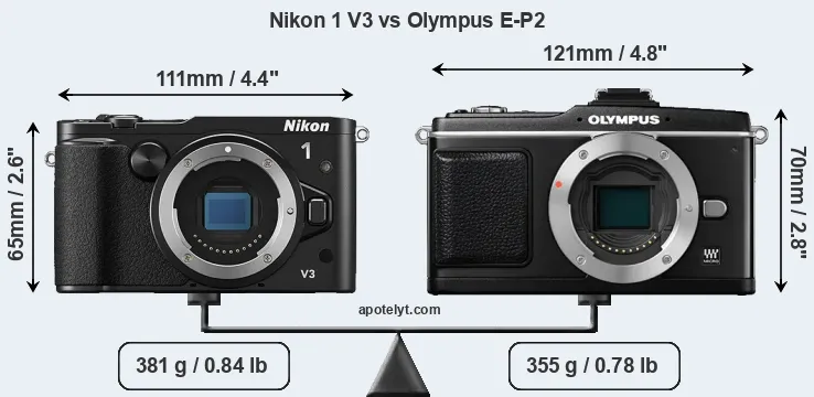 Size Nikon 1 V3 vs Olympus E-P2