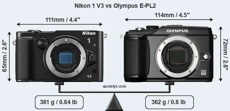 Size Nikon 1 V3 vs Olympus E-PL2