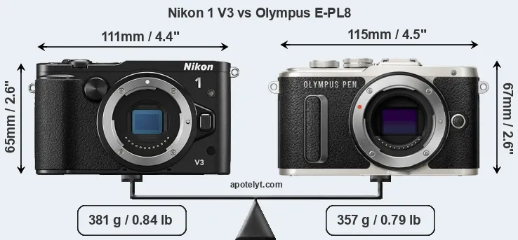 Size Nikon 1 V3 vs Olympus E-PL8