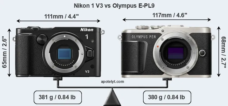 Size Nikon 1 V3 vs Olympus E-PL9