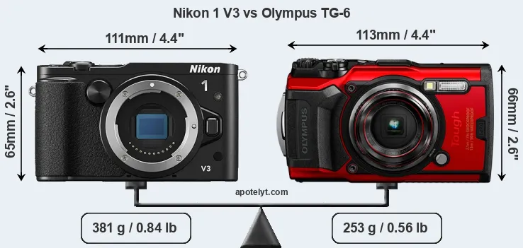 Size Nikon 1 V3 vs Olympus TG-6