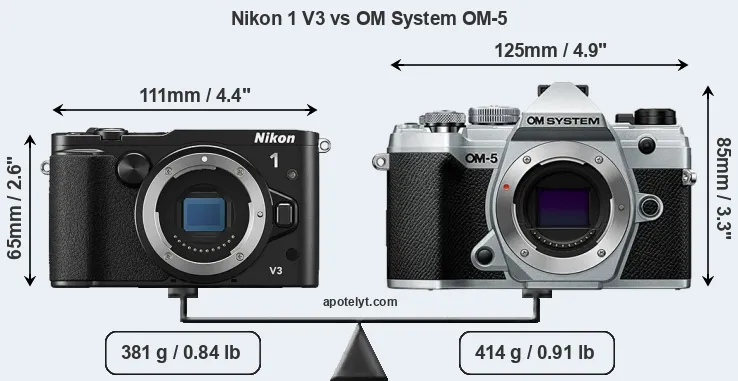 Size Nikon 1 V3 vs OM System OM-5