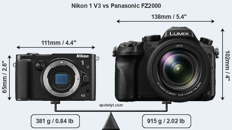 Size Nikon 1 V3 vs Panasonic FZ2000