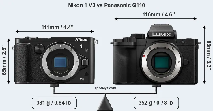 Size Nikon 1 V3 vs Panasonic G110