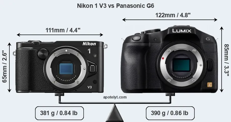 Size Nikon 1 V3 vs Panasonic G6