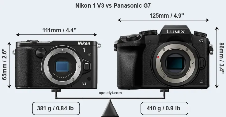 Size Nikon 1 V3 vs Panasonic G7