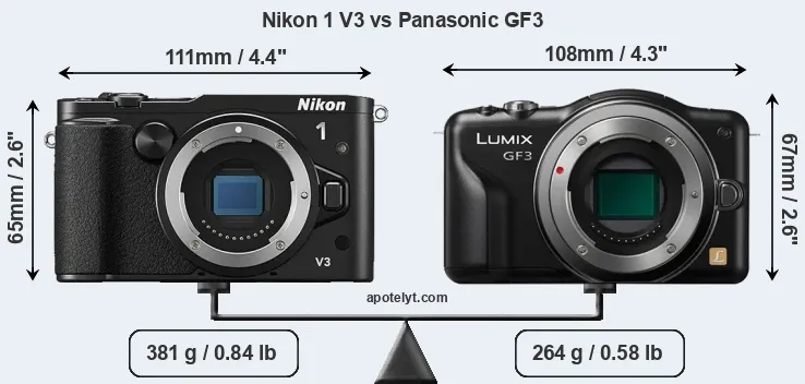 Size Nikon 1 V3 vs Panasonic GF3