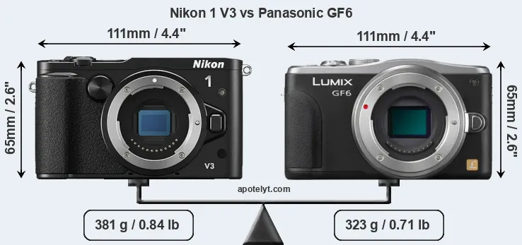 Size Nikon 1 V3 vs Panasonic GF6