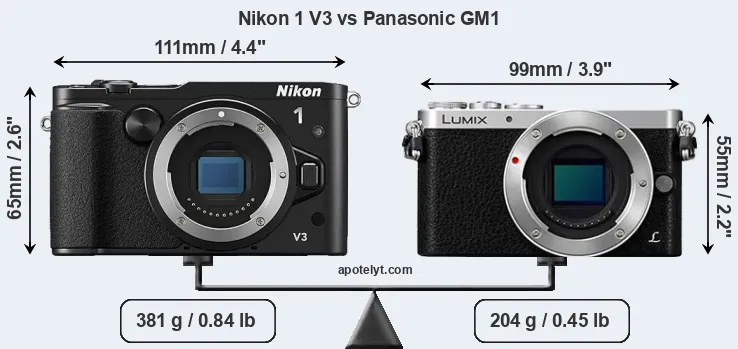 Size Nikon 1 V3 vs Panasonic GM1