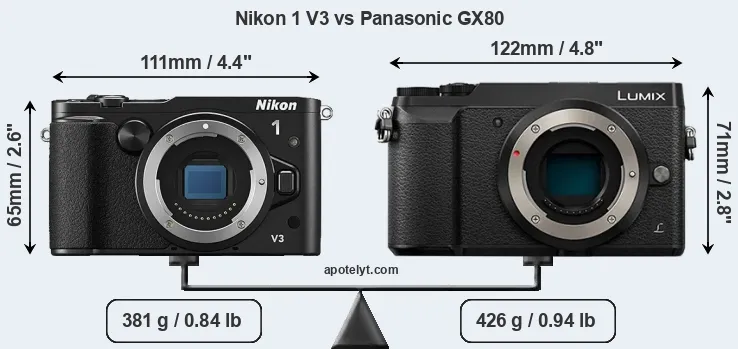 Size Nikon 1 V3 vs Panasonic GX80
