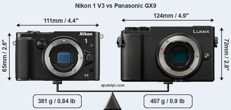Size Nikon 1 V3 vs Panasonic GX9