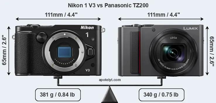 Size Nikon 1 V3 vs Panasonic TZ200