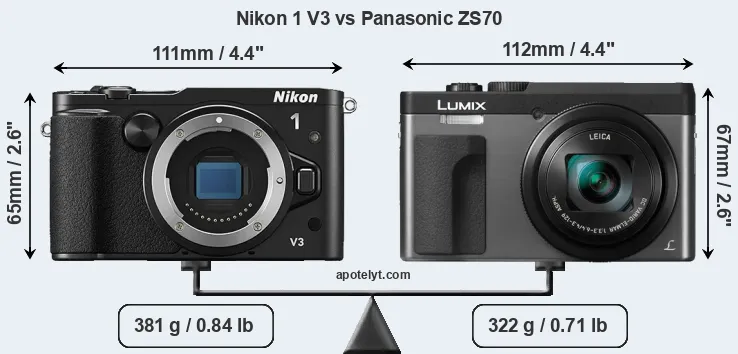Size Nikon 1 V3 vs Panasonic ZS70