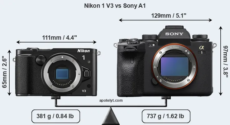 Size Nikon 1 V3 vs Sony A1