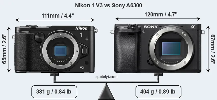 Size Nikon 1 V3 vs Sony A6300