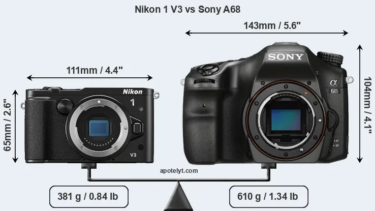 Size Nikon 1 V3 vs Sony A68