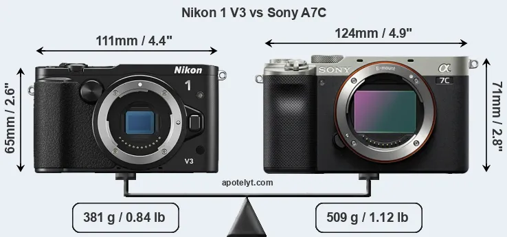 Size Nikon 1 V3 vs Sony A7C