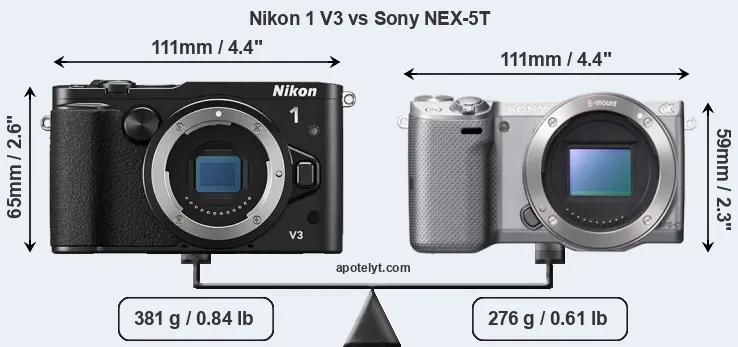 Size Nikon 1 V3 vs Sony NEX-5T