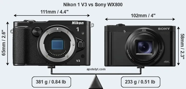 Size Nikon 1 V3 vs Sony WX800