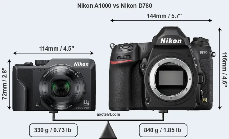 Size Nikon A1000 vs Nikon D780