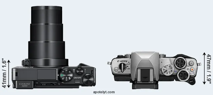 Compare A1000 versus E-M10 II top