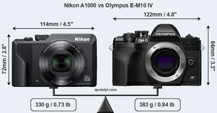 Size Nikon A1000 vs Olympus E-M10 IV