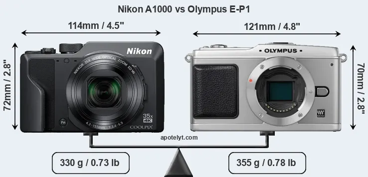 Size Nikon A1000 vs Olympus E-P1
