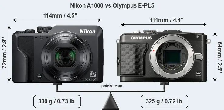 Size Nikon A1000 vs Olympus E-PL5