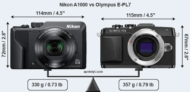 Size Nikon A1000 vs Olympus E-PL7