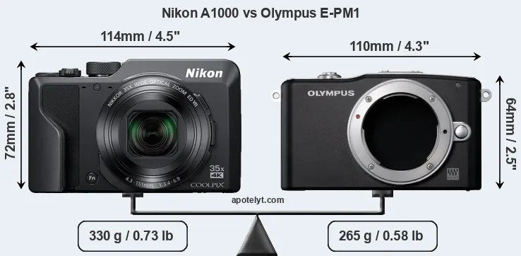Size Nikon A1000 vs Olympus E-PM1
