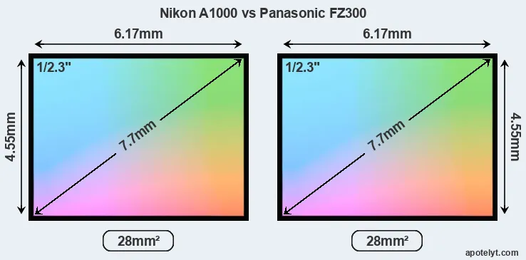 Nikon A1000 and Panasonic FZ300 sensor measures