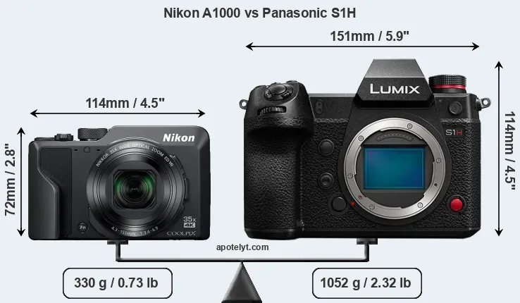 Size Nikon A1000 vs Panasonic S1H