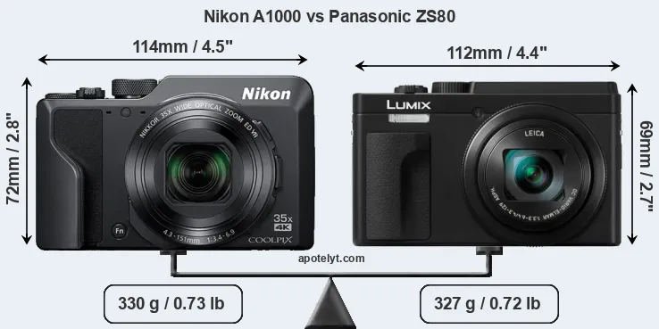 Size Nikon A1000 vs Panasonic ZS80